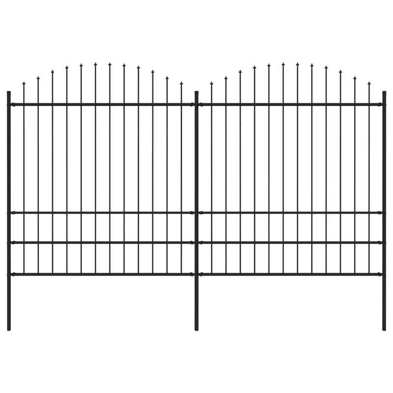 vidaXL fekete acélkerítés lándzsás tetejű szegéllyel 359 x 200 cm