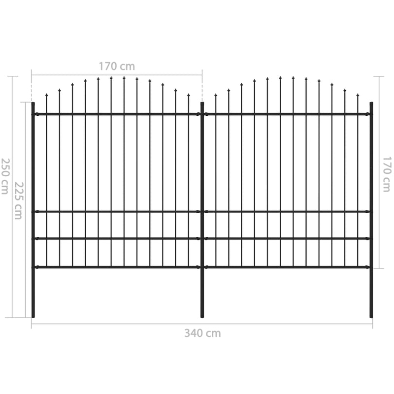 vidaXL fekete acélkerítés lándzsás tetejű szegéllyel 359 x 200 cm