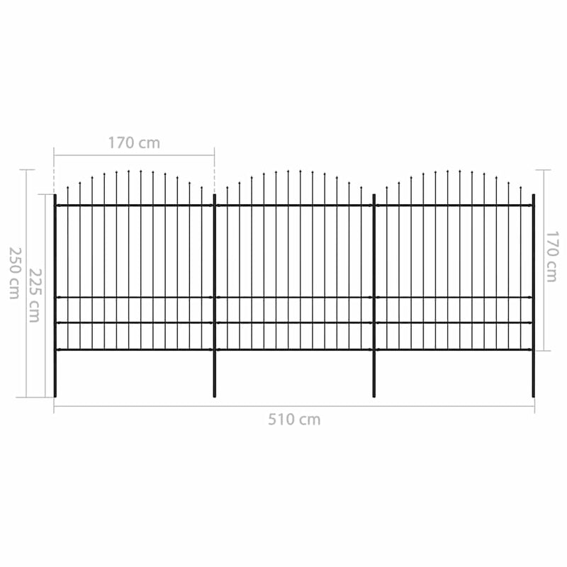 vidaXL fekete acélkerítés lándzsás tetejű 537 x 200 cm
