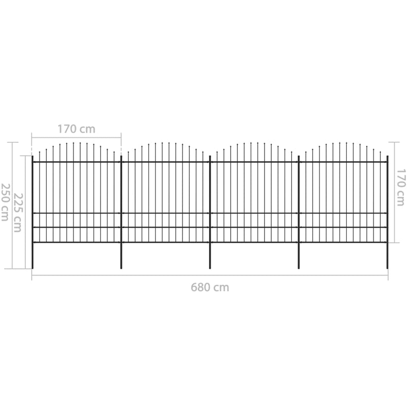 vidaXL fekete acélkerítés lándzsás tetejű 714,5 x 200 cm