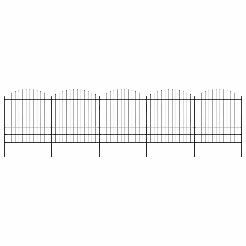 vidaXL fekete acélkerítés lándzsás tetejű szegéllyel 892,5 x 200 cm