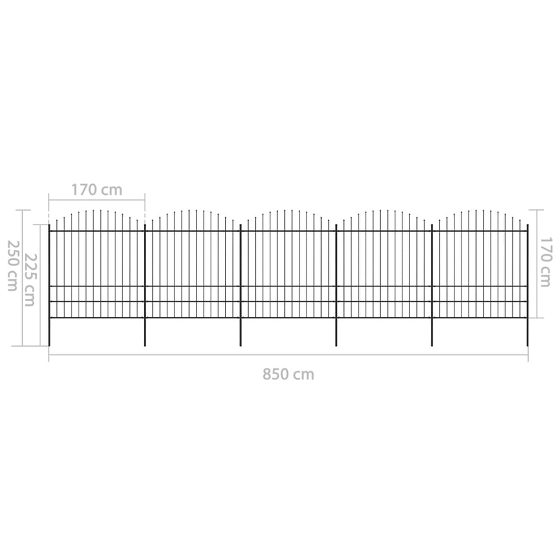 vidaXL fekete acélkerítés lándzsás tetejű szegéllyel 892,5 x 200 cm