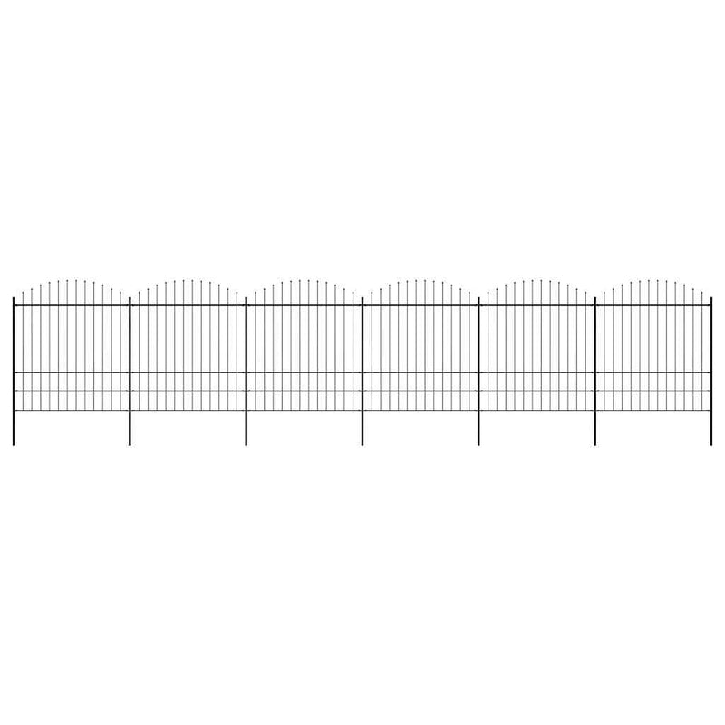 vidaXL fekete acélkerítés lándzsás tetejű szegéllyel 1070 x 200 cm