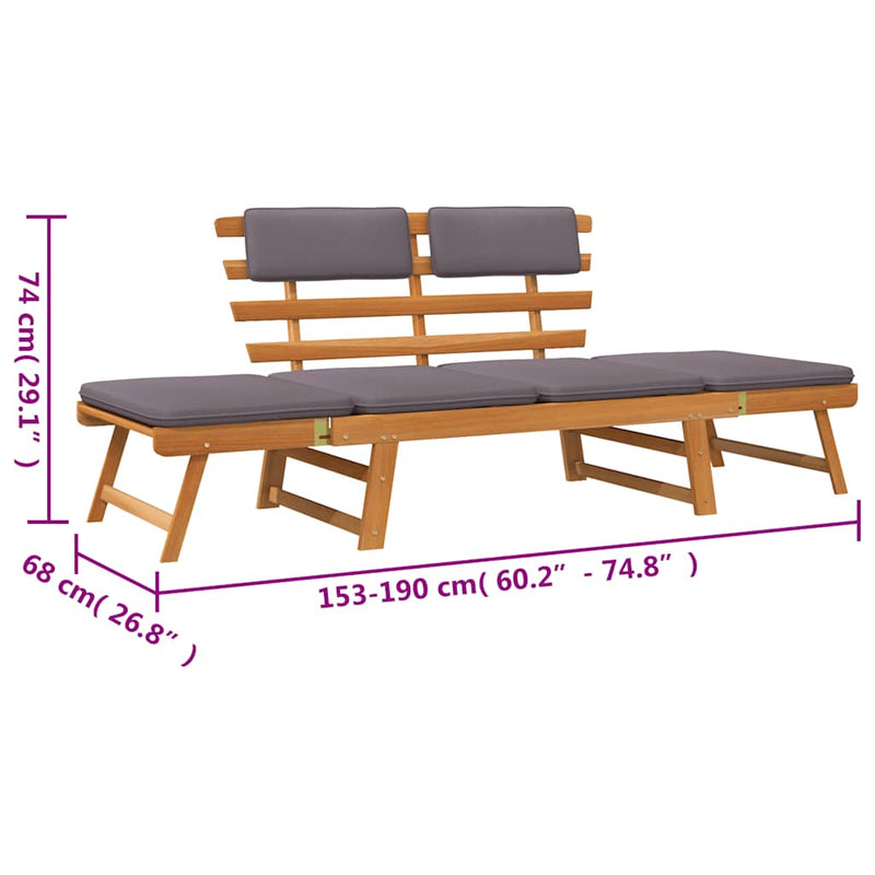 vidaXL 2 az 1-ben tömör akácfa kerti fotelágy párnával 190 cm