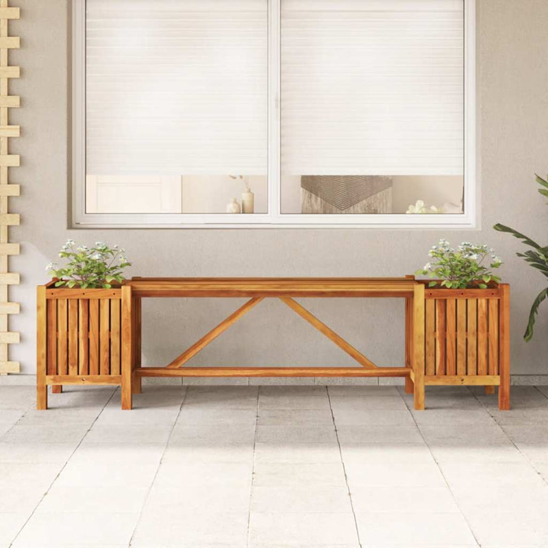 vidaXL tömör akácfa kerti pad 2 virágtartóval 150 x 30 x 40 cm