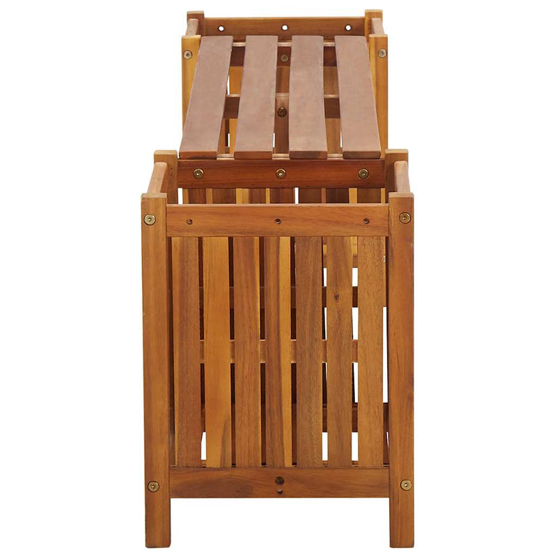 vidaXL tömör akácfa kerti pad 2 virágtartóval 150 x 30 x 40 cm
