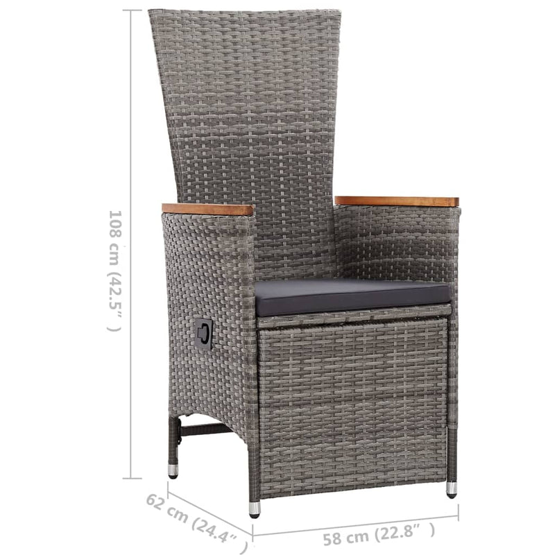 vidaXL 2 db szürke dönthető háttámlás polyrattan kerti szék párnával