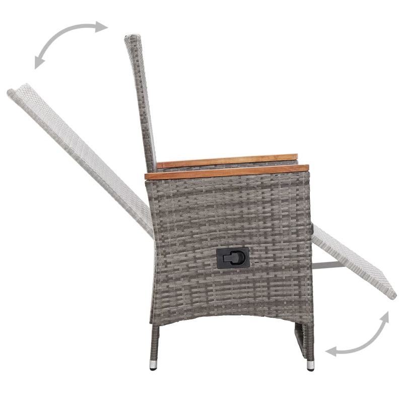 vidaXL 2 db szürke dönthető háttámlás polyrattan kerti szék párnával