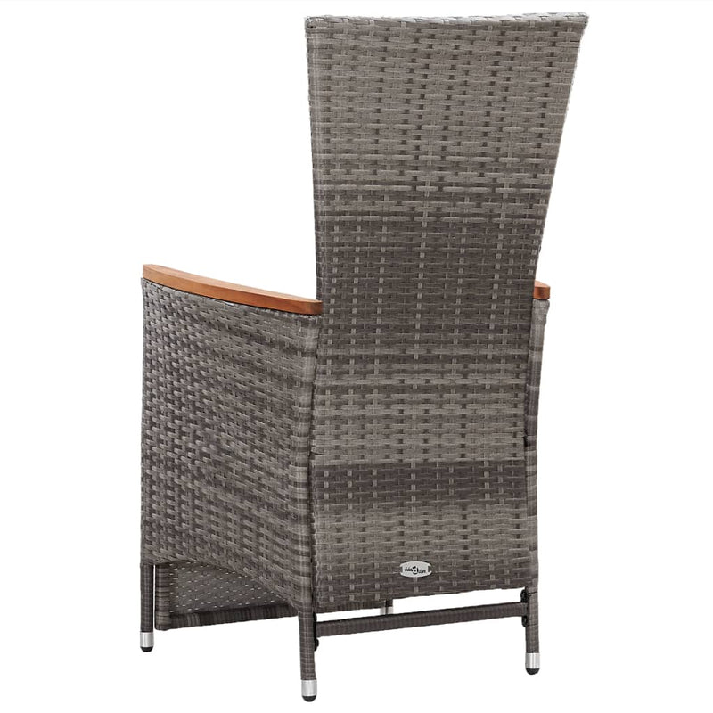 vidaXL 2 db szürke dönthető háttámlás polyrattan kerti szék párnával