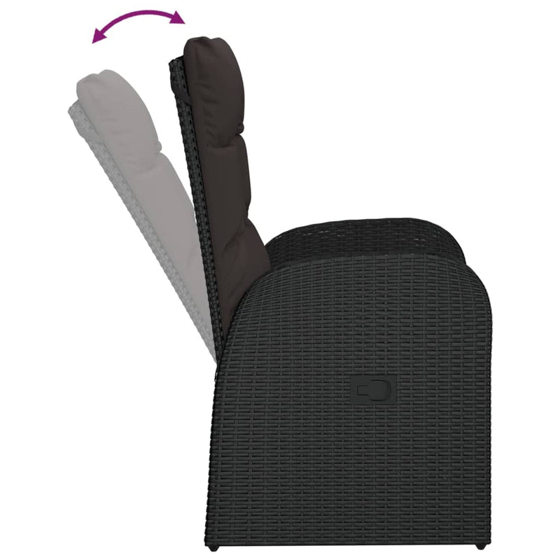 vidaXL 2 db fekete dönthető polyrattan kerti szék párnával