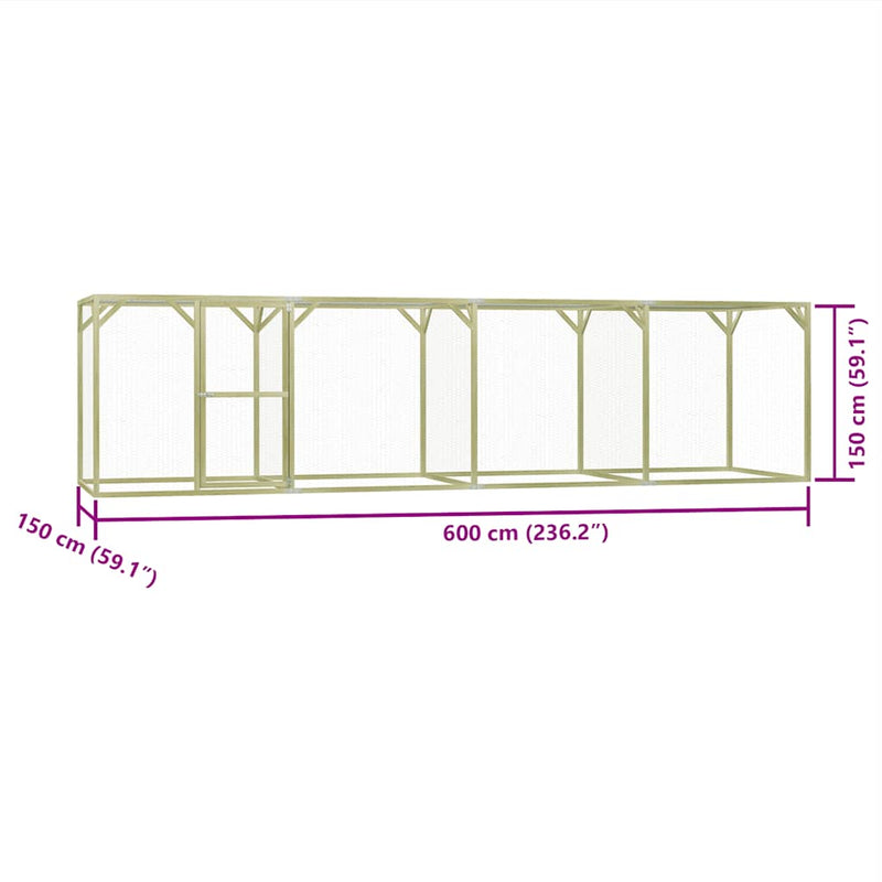 vidaXL impregnált fenyőfa tyúkól 1,5 x 6 x 1,5 m