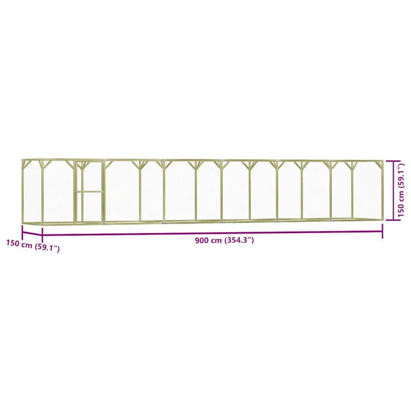 vidaXL impregnált fenyőfa tyúkól 1,5 x 9 x 1,5 m