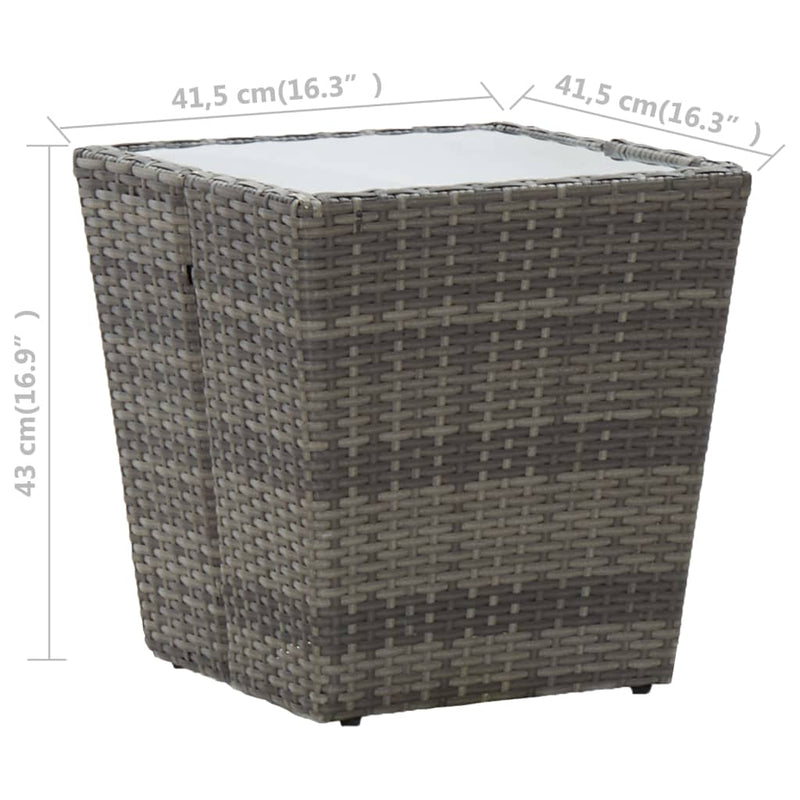vidaXL szürke polyrattan és edzett üveg teázóasztal 41,5x41,5x43 cm