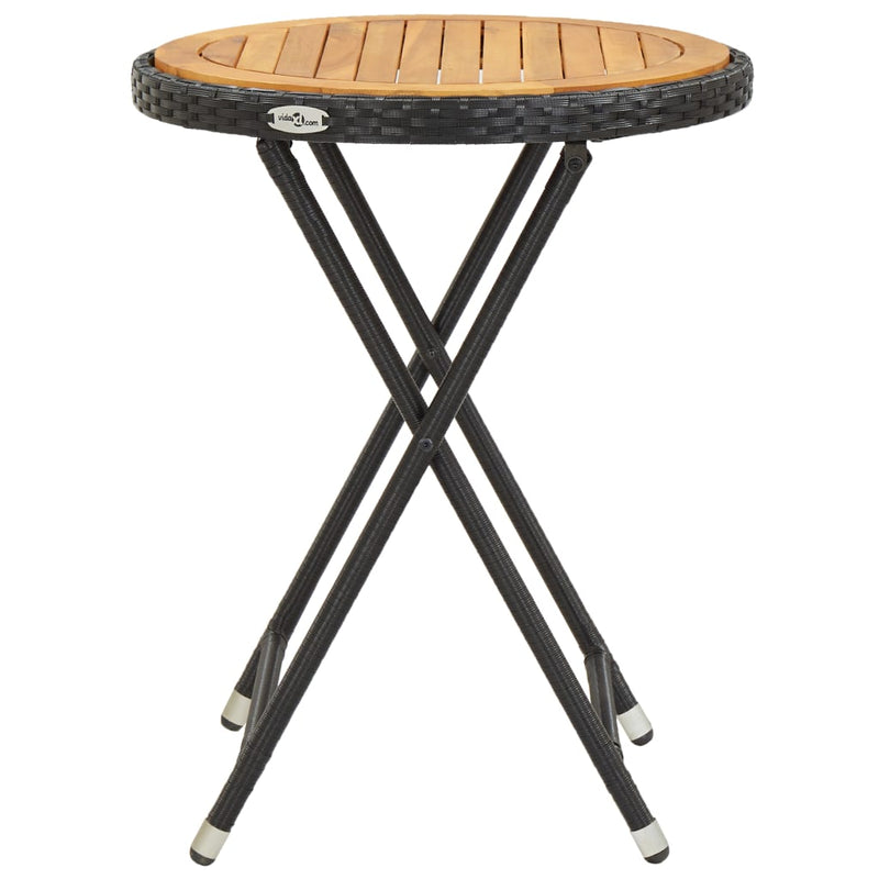 vidaXL fekete polyrattan és tömör akácfa teázóasztal 60 cm