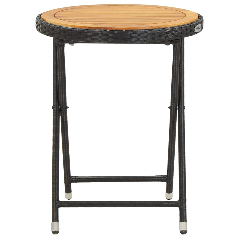 vidaXL fekete polyrattan és tömör akácfa teázóasztal 60 cm