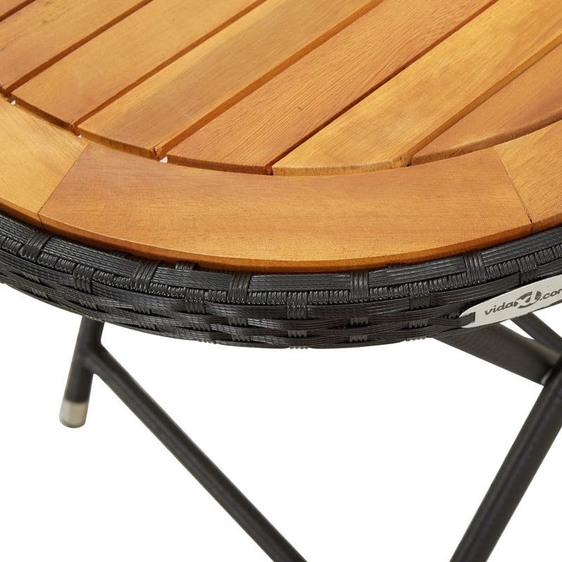 vidaXL fekete polyrattan és tömör akácfa teázóasztal 60 cm