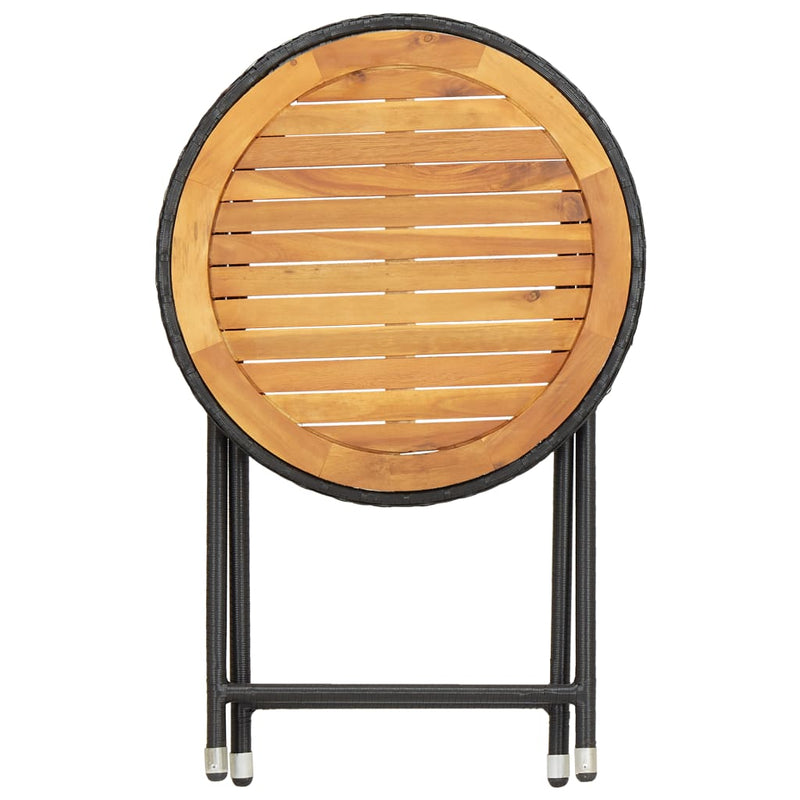 vidaXL fekete polyrattan és tömör akácfa teázóasztal 60 cm