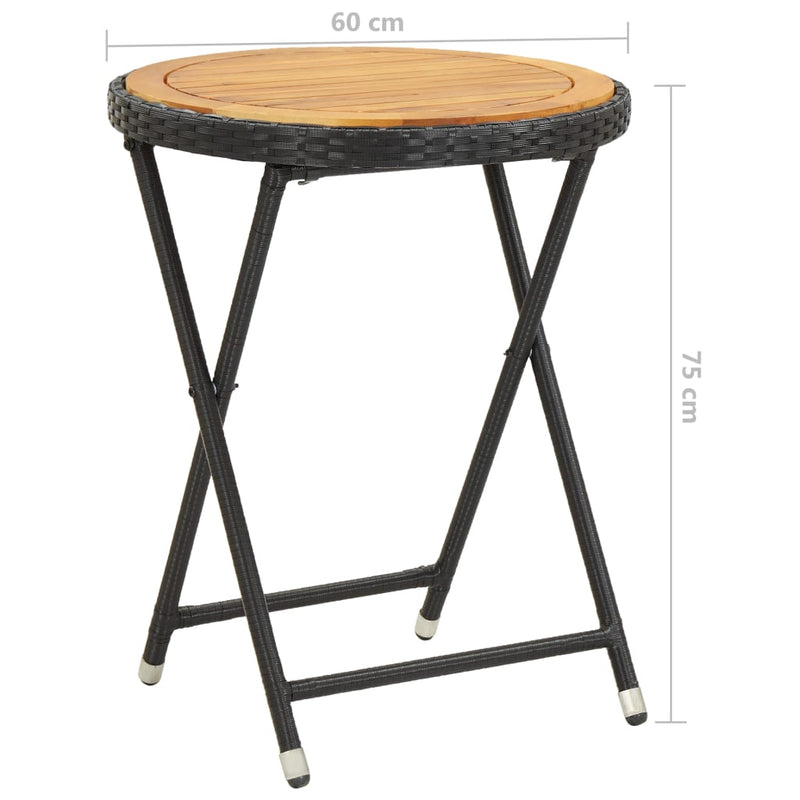 vidaXL fekete polyrattan és tömör akácfa teázóasztal 60 cm