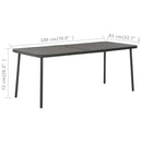 vidaXL sötétszürke acél kerti asztal 180 x 83 x 72 cm