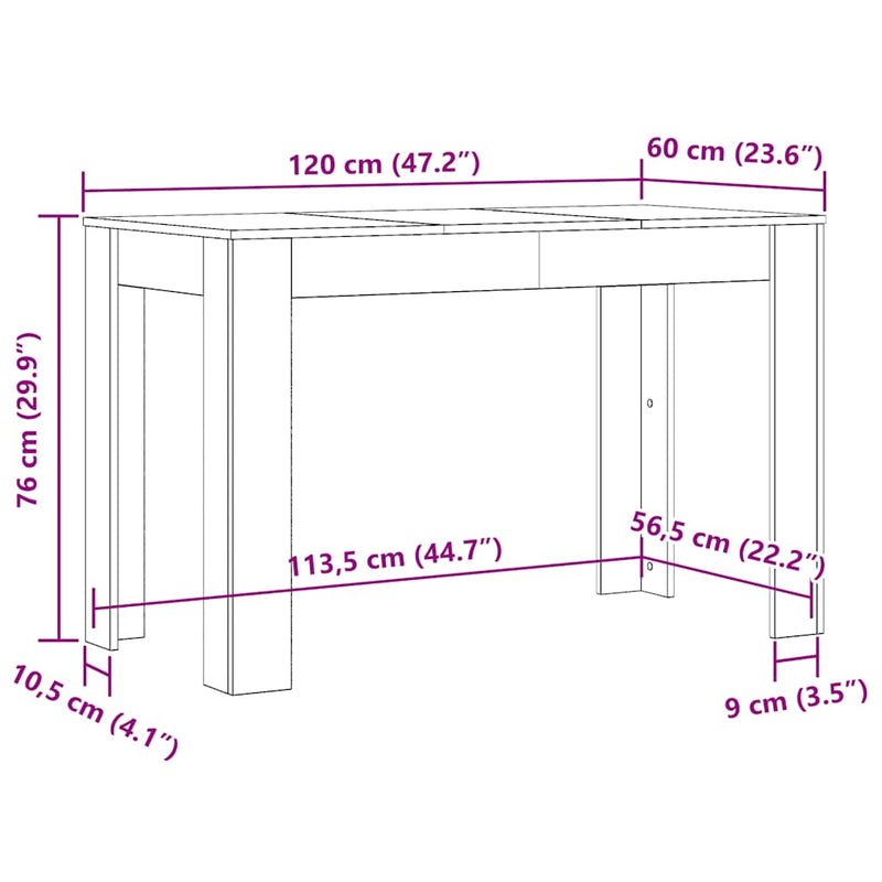 vidaXL fehér szerelt fa étkezőasztal 120 x 60 x 76 cm