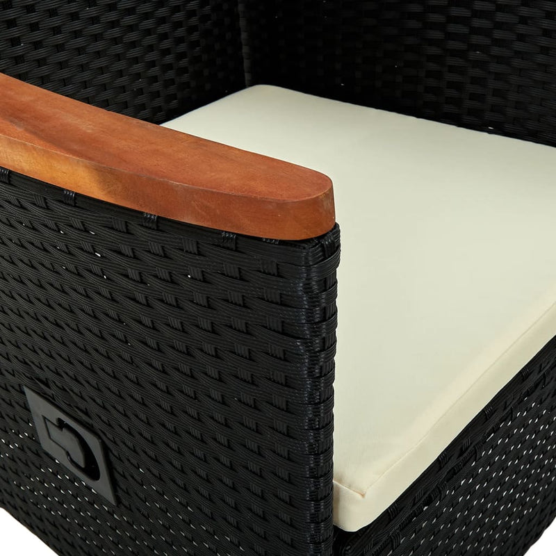 vidaXL 2 db fekete polyrattan kültéri szék párnával