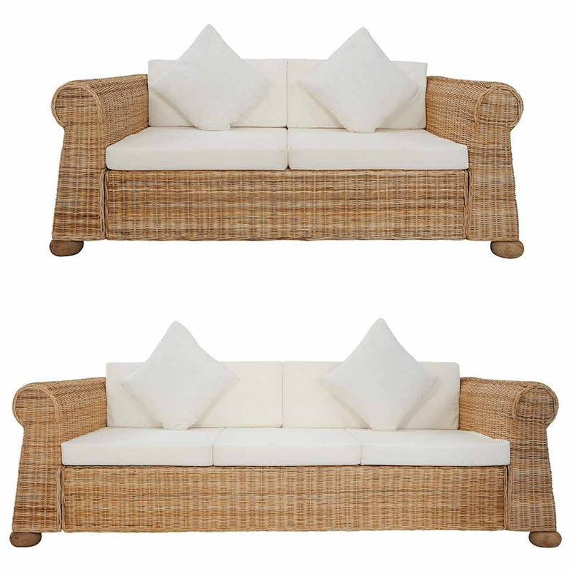 vidaXL 2 részes természetes rattan kanapészett párnákkal