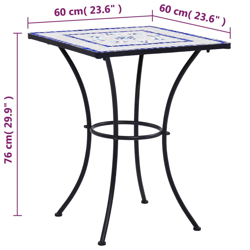vidaXL kék és fehér kerámia mozaikos bisztróasztal 60 cm