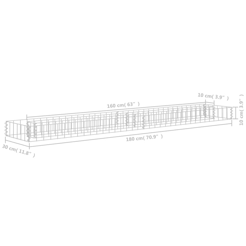 vidaXL horganyzott acél gabion magaságyás 180 x 30 x 10 cm