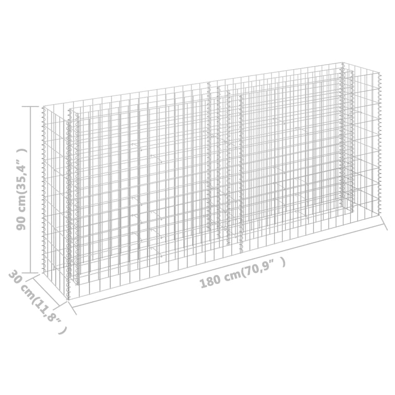 vidaXL horganyzott acél gabion magaságyás 180 x 30 x 90 cm