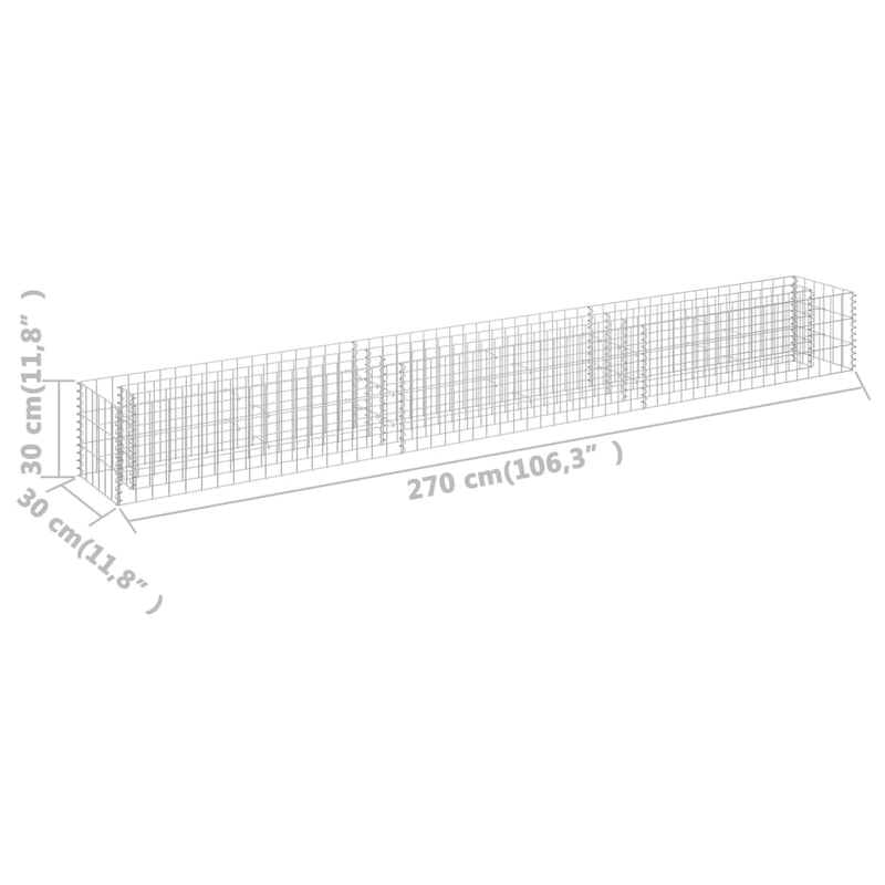 vidaXL horganyzott acél gabion magaságyás 270 x 30 x 30 cm