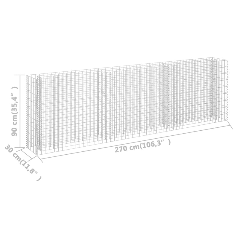 vidaXL horganyzott acél gabion magaságyás 270 x 30 x 90 cm