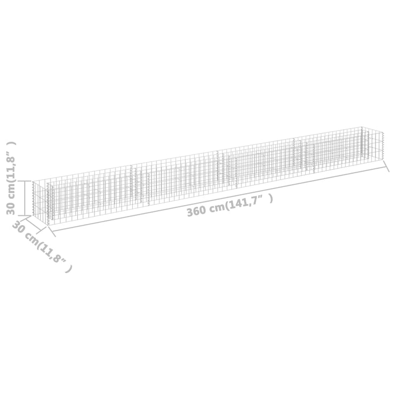 vidaXL horganyzott acél gabion magaságyás 360 x 30 x 30 cm