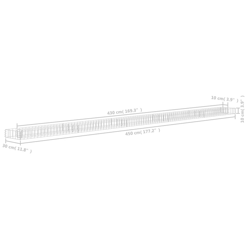 vidaXL horganyzott acél gabion magaságyás 450 x 30 x 10 cm