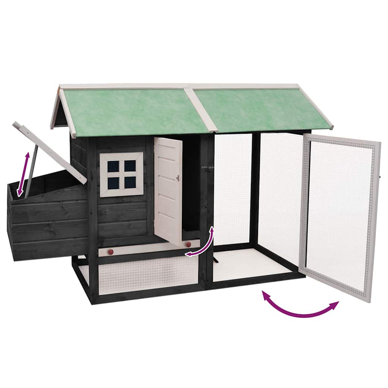 vidaXL szürke tömör fenyő- és jegenyefa tyúkól 170 x 81 x 110 cm