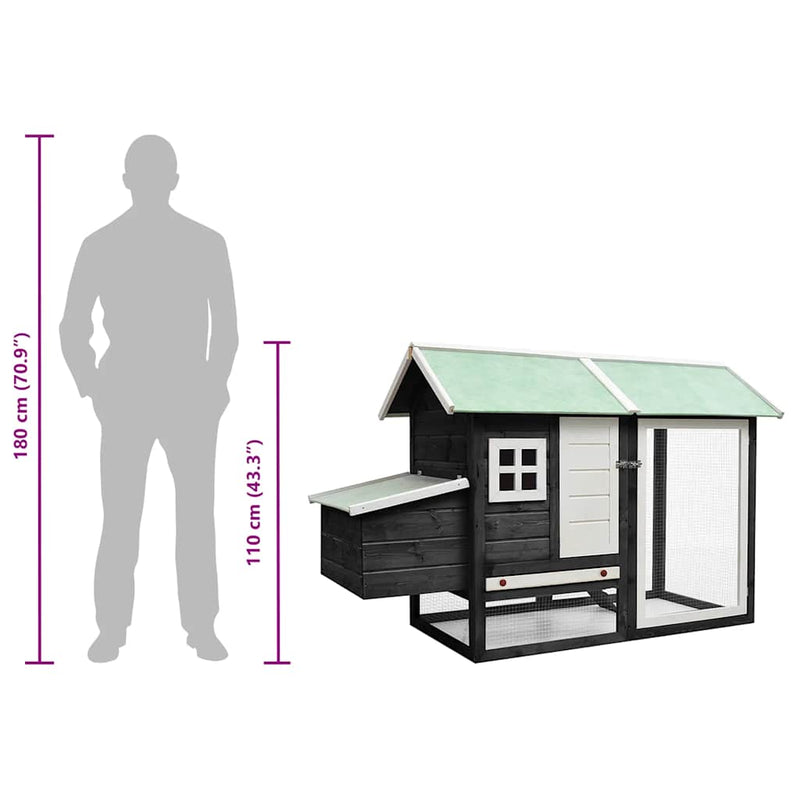 vidaXL szürke tömör fenyő- és jegenyefa tyúkól 170 x 81 x 110 cm
