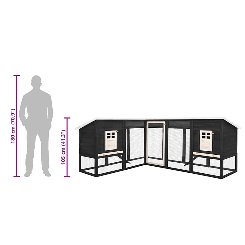 vidaXL szürke és fehér tömör fenyő kültéri nyúlketrec kifutóval