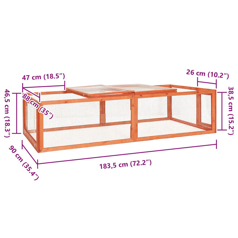 vidaXL tömör fenyőfa nyúlketrec 183 x 90 x 46,5 cm