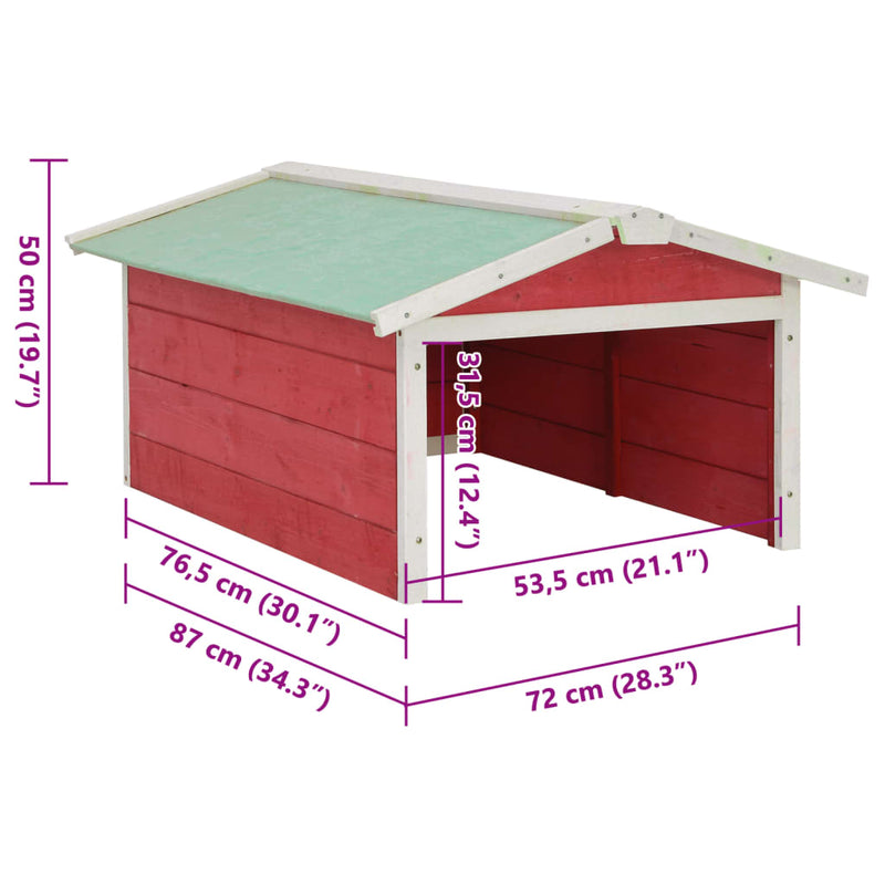 vidaXL piros és fehér fenyőfa robotfűnyíró-tároló 72 x 87 x 50 cm