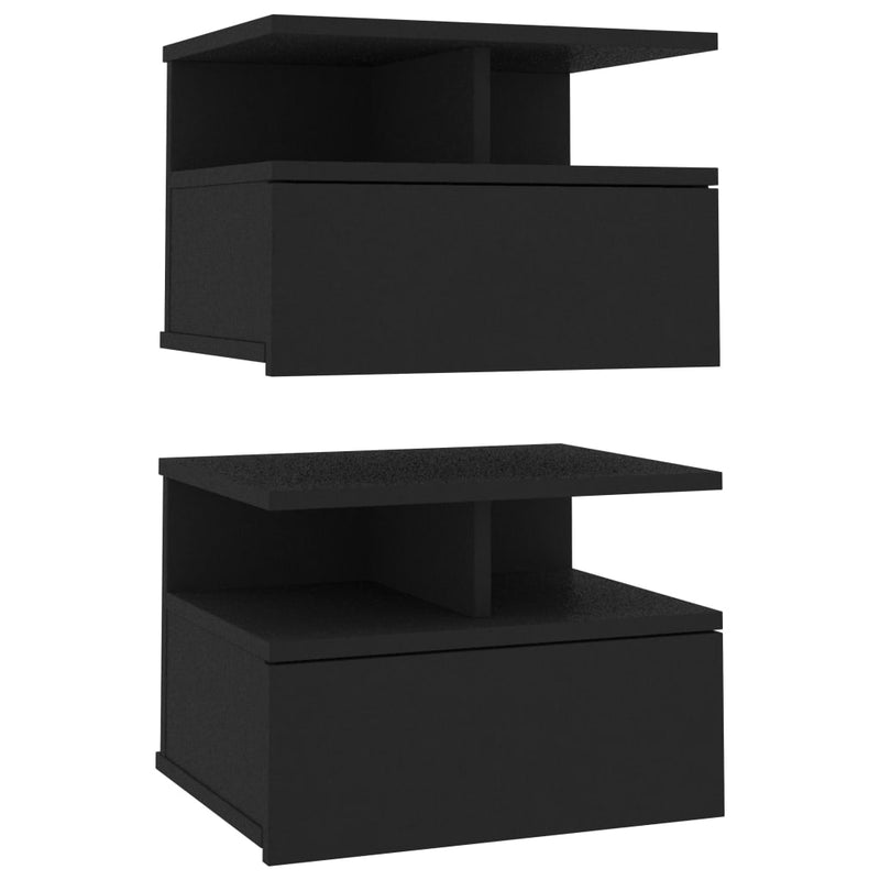 vidaXL 2 db fekete szerelt fa lebegő éjjeliszekrény 40 x 31 x 27 cm