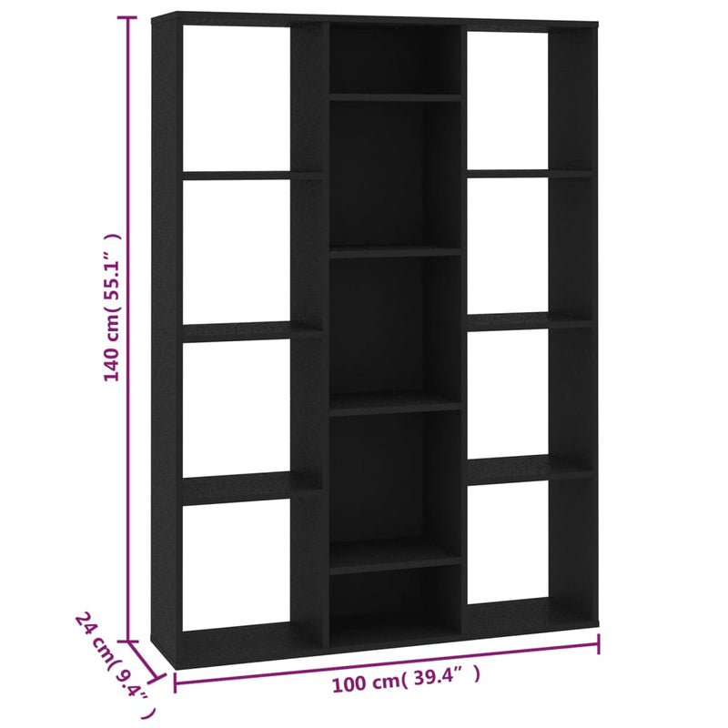 vidaXL fekete szerelt fa térelválasztó/könyvszekrény 100 x 24 x 140 cm