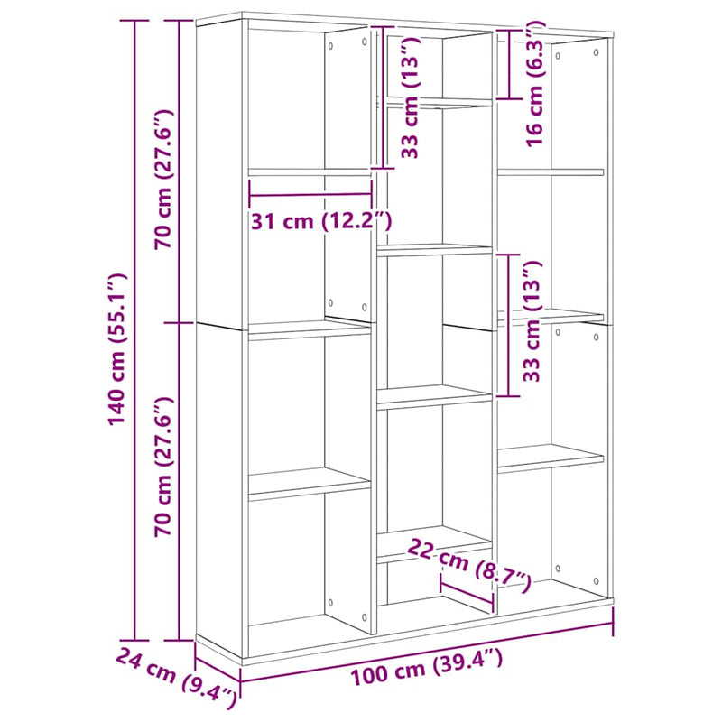 vidaXL betonszürke térelválasztó/könyvszekrény 100 x 24 x 140 cm