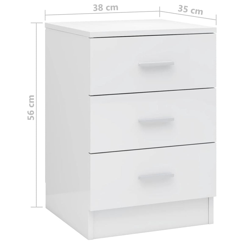 vidaXL magasfényű fehér forgácslap éjjeliszekrény 38 x 35 x 56 cm