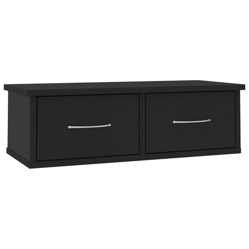 vidaXL fekete szerelt fa falra szerelhető fiókos polc 60x26x18,5 cm
