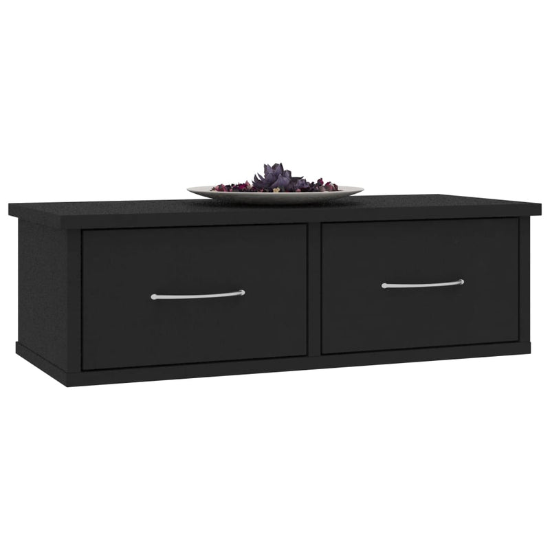 vidaXL fekete szerelt fa falra szerelhető fiókos polc 60x26x18,5 cm