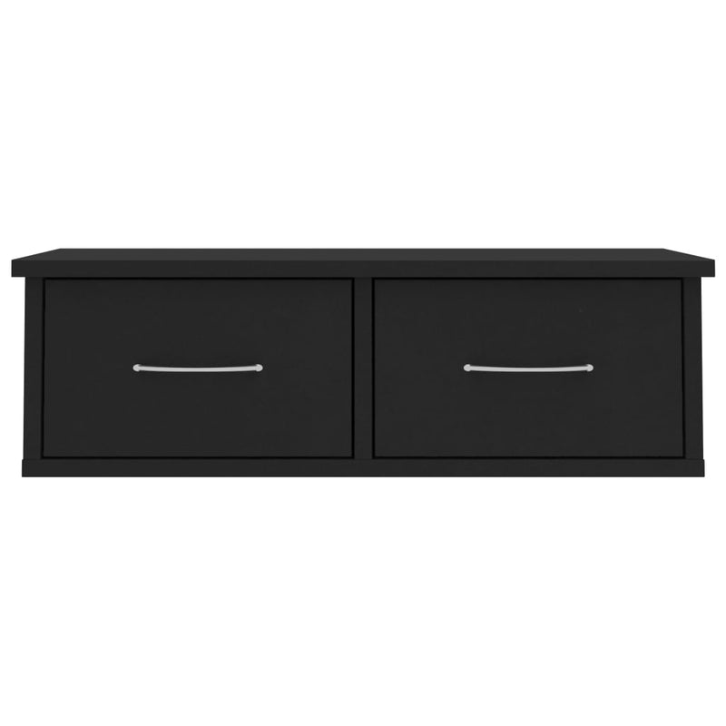 vidaXL fekete szerelt fa falra szerelhető fiókos polc 60x26x18,5 cm