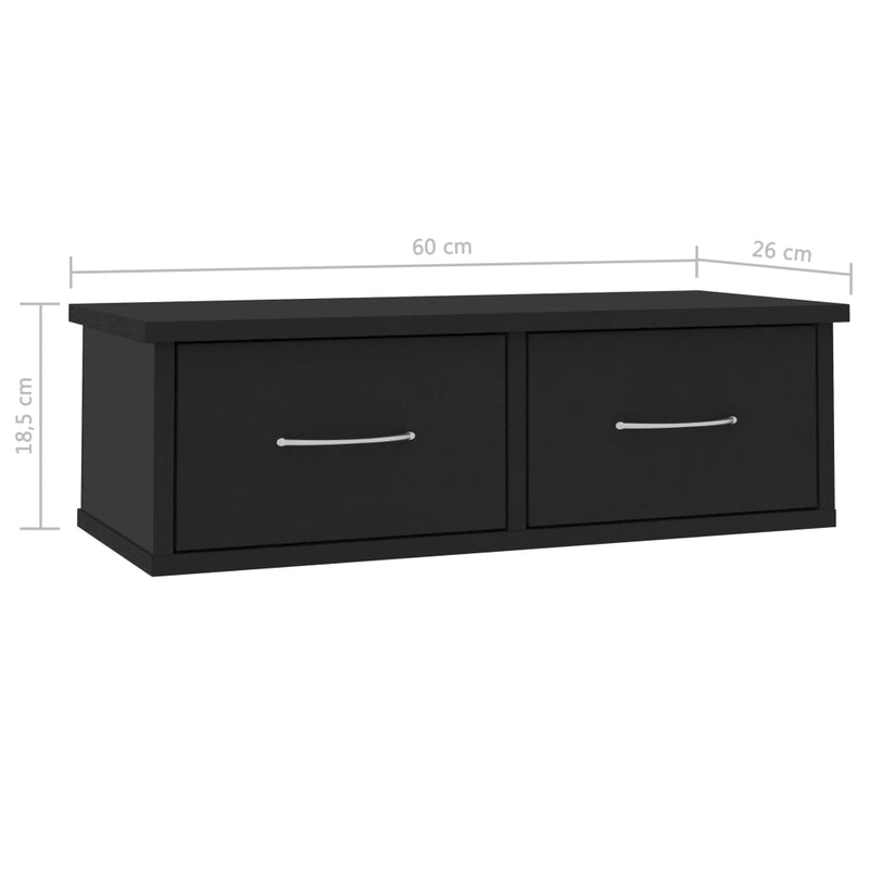 vidaXL fekete szerelt fa falra szerelhető fiókos polc 60x26x18,5 cm