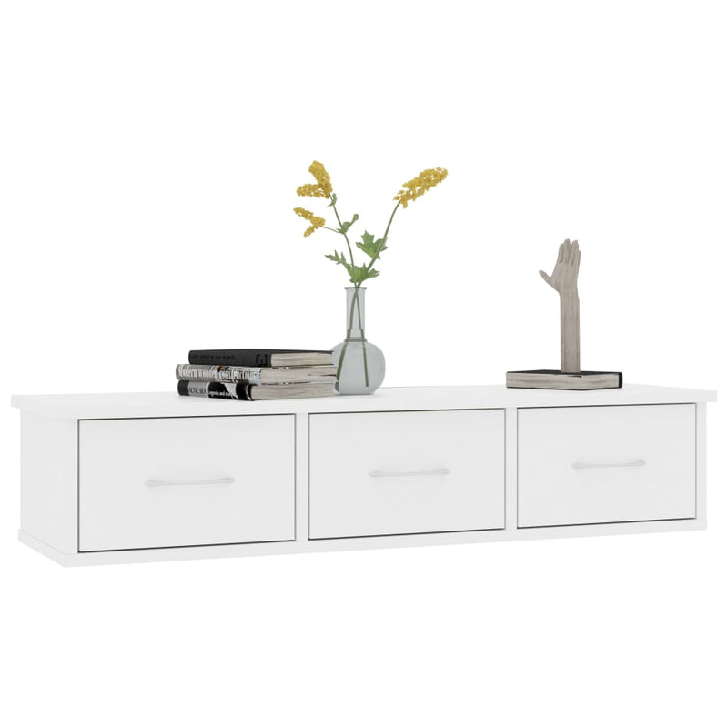 vidaXL fehér falra szerelhető szerelt fa fiókos polc 88 x 26 x 18,5 cm