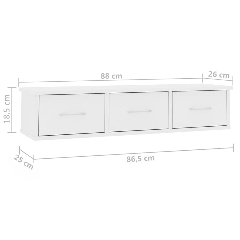 vidaXL fehér falra szerelhető szerelt fa fiókos polc 88 x 26 x 18,5 cm