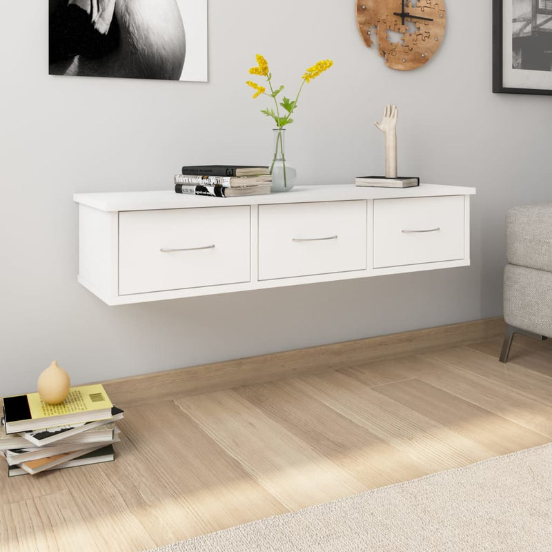 vidaXL fehér falra szerelhető szerelt fa fiókos polc 88 x 26 x 18,5 cm