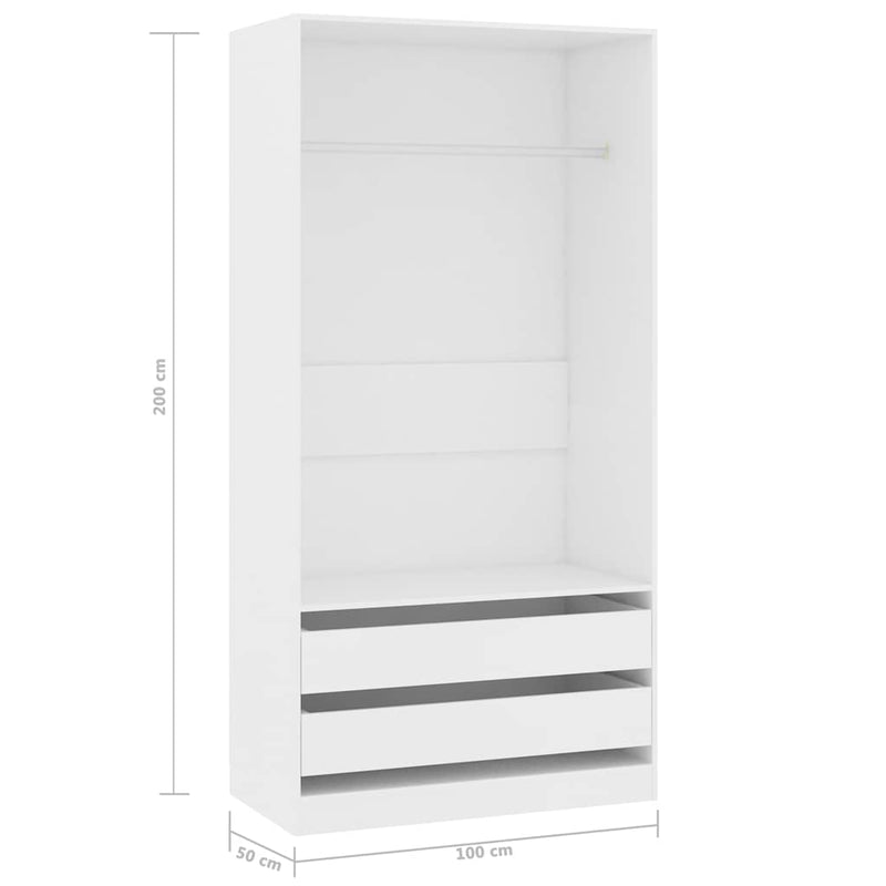 vidaXL fehér szerelt fa ruhásszekrény 100 x 50 x 200 cm